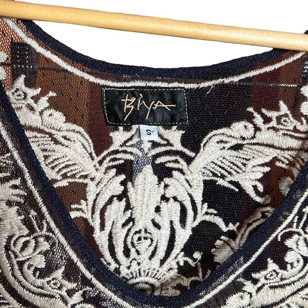 Johnny Was Biya Navy Blue Mesh Embroidered Sheer Dress Size Small - Picture 4 of 8